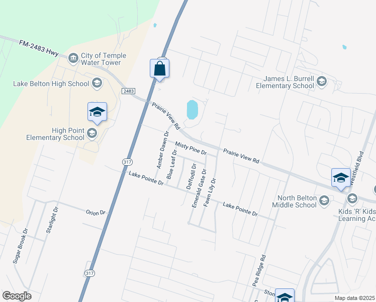 map of restaurants, bars, coffee shops, grocery stores, and more near 8923 Misty Pine Drive in Temple