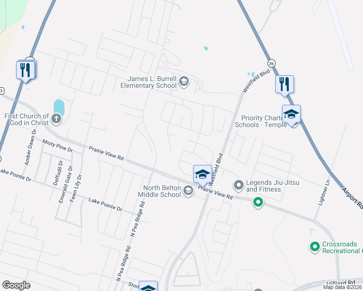 map of restaurants, bars, coffee shops, grocery stores, and more near 8118 Northgate Loop in Temple