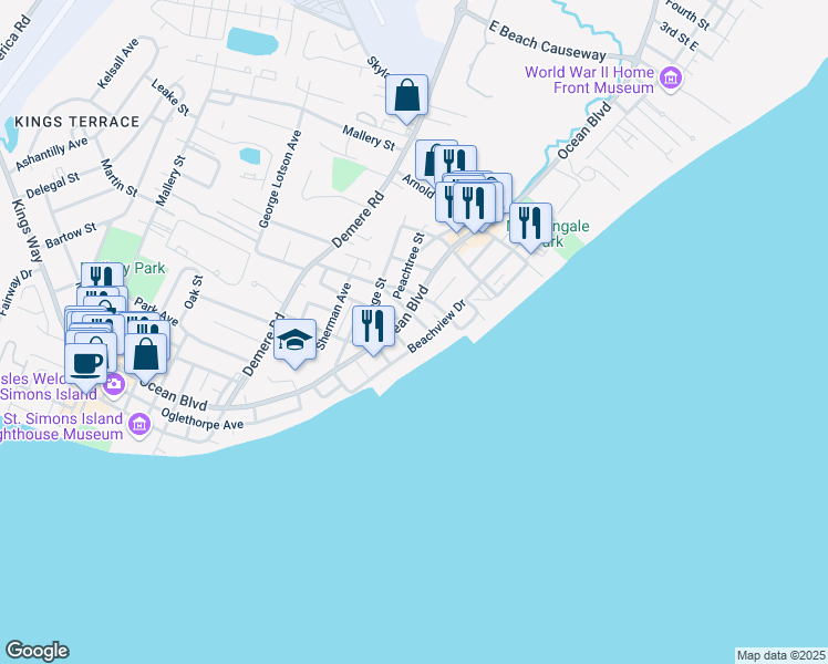 map of restaurants, bars, coffee shops, grocery stores, and more near 2204 Brighton Place in St. Simons Island