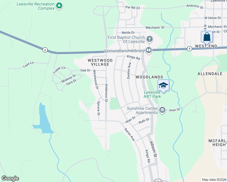 map of restaurants, bars, coffee shops, grocery stores, and more near 920 Kings Road in Leesville