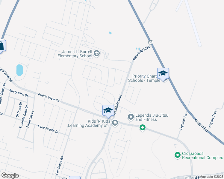 map of restaurants, bars, coffee shops, grocery stores, and more near 1802 Bayou Wood Lane in Temple