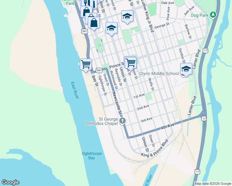 map of restaurants, bars, coffee shops, grocery stores, and more near 501 Dartmouth Street in Brunswick