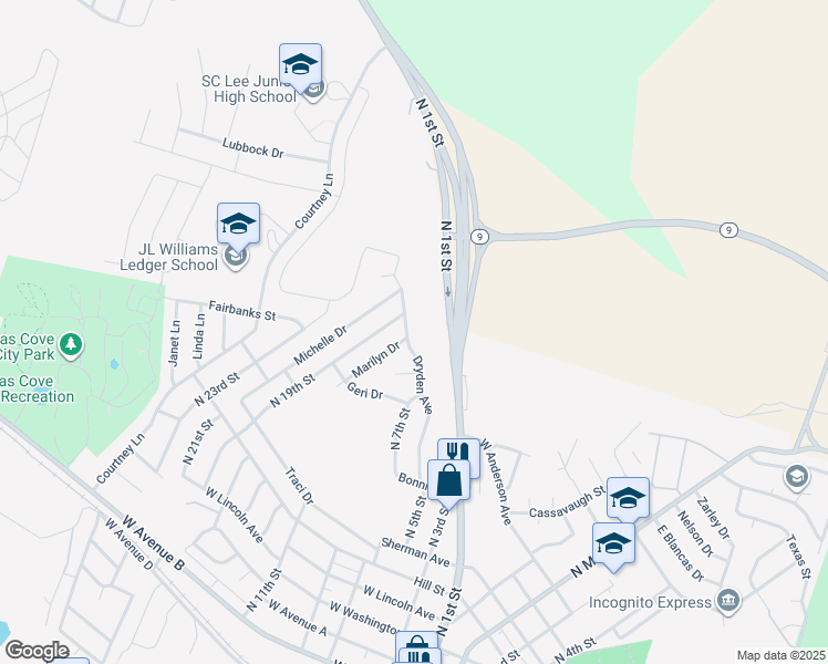 map of restaurants, bars, coffee shops, grocery stores, and more near 926 North 19th Street in Copperas Cove
