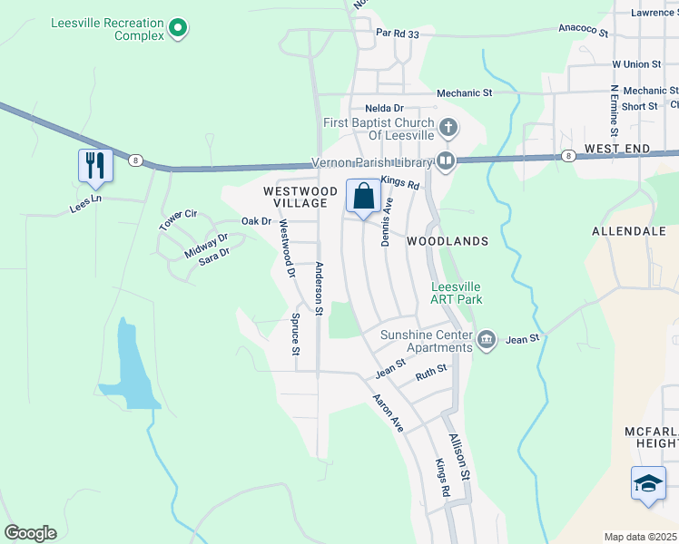 map of restaurants, bars, coffee shops, grocery stores, and more near 920 Kings Road in Leesville