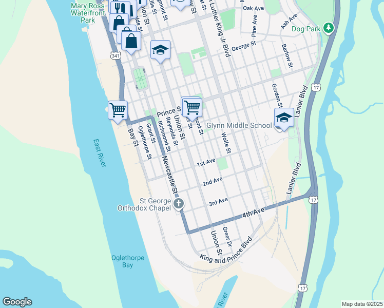 map of restaurants, bars, coffee shops, grocery stores, and more near 624 Union Street in Brunswick
