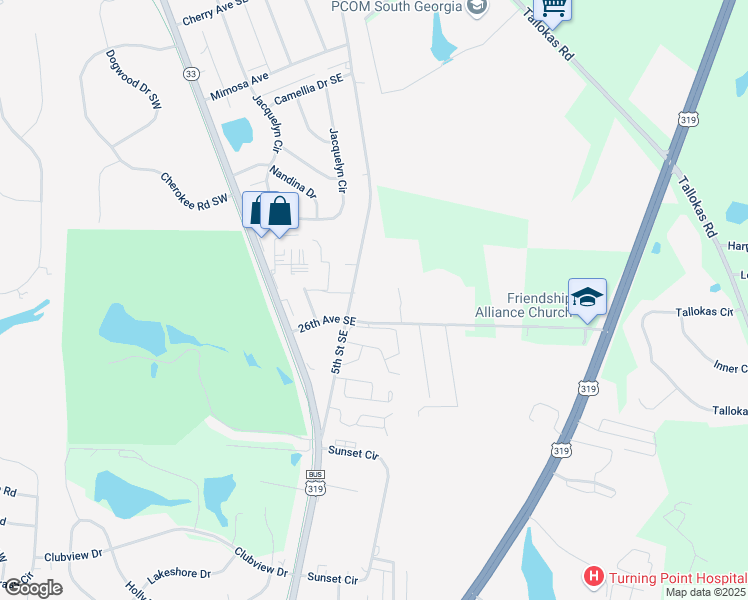 map of restaurants, bars, coffee shops, grocery stores, and more near 517 26th Avenue Southeast in Moultrie