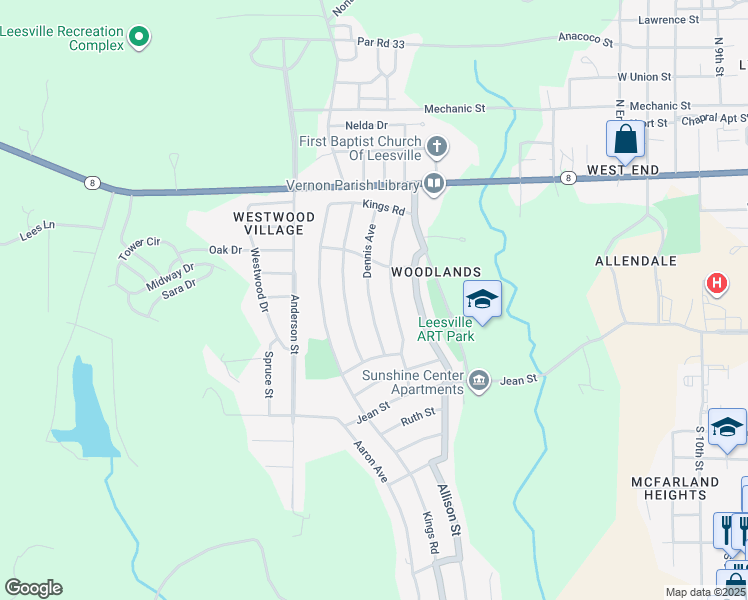 map of restaurants, bars, coffee shops, grocery stores, and more near 913 Dennis Avenue in Leesville