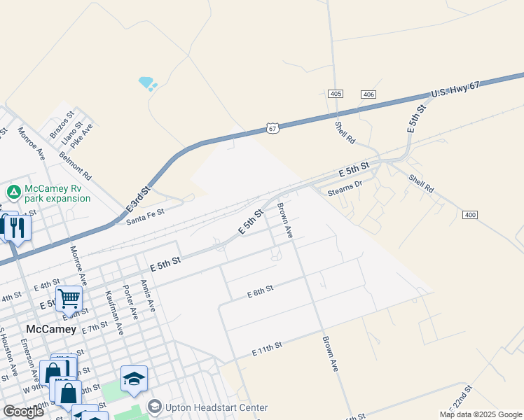 map of restaurants, bars, coffee shops, grocery stores, and more near East 5th Street in McCamey
