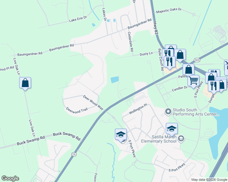 map of restaurants, bars, coffee shops, grocery stores, and more near 106 Sunbelt Trail in Brunswick