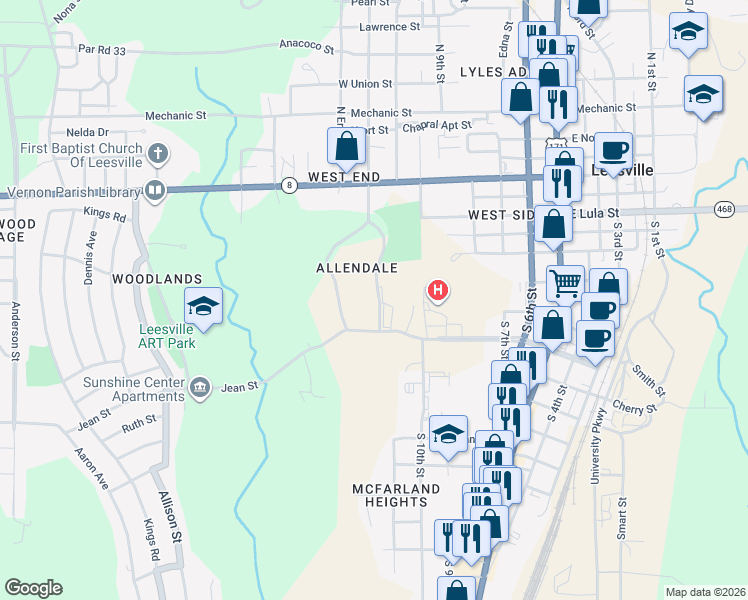 map of restaurants, bars, coffee shops, grocery stores, and more near 928 Verone Terrace in Leesville