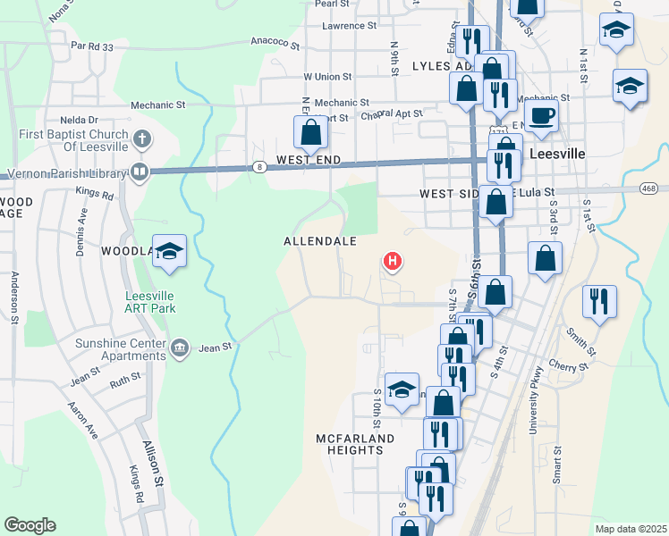 map of restaurants, bars, coffee shops, grocery stores, and more near 930 Verone Terrace in Leesville
