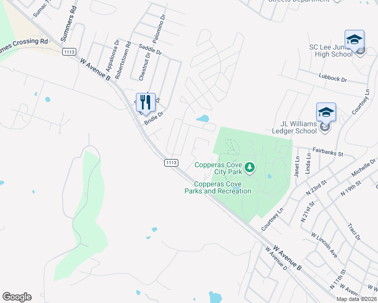 map of restaurants, bars, coffee shops, grocery stores, and more near 207 Northern Dove Lane in Copperas Cove