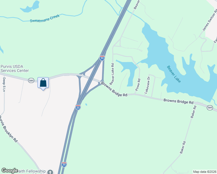 map of restaurants, bars, coffee shops, grocery stores, and more near 62 Browns Bridge Road in Purvis