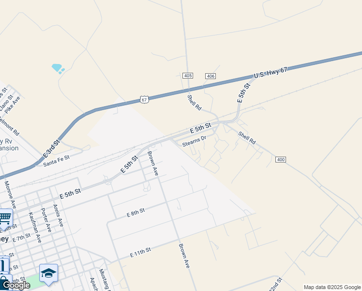 map of restaurants, bars, coffee shops, grocery stores, and more near East 5th Street in McCamey