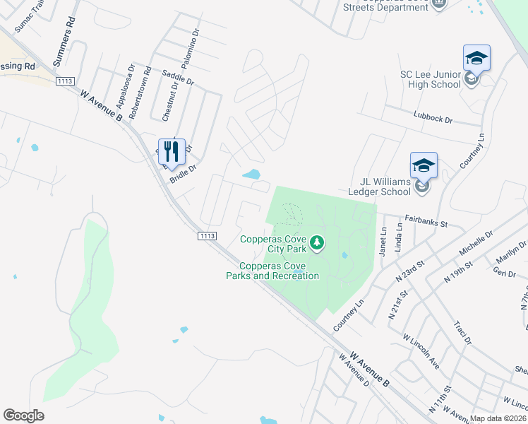 map of restaurants, bars, coffee shops, grocery stores, and more near 405 Northern Dove Lane in Copperas Cove