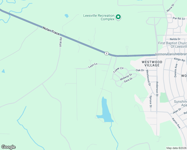 map of restaurants, bars, coffee shops, grocery stores, and more near 201-299 Colony Park Drive in Leesville