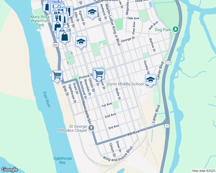 map of restaurants, bars, coffee shops, grocery stores, and more near 716 Norwich St in Brunswick
