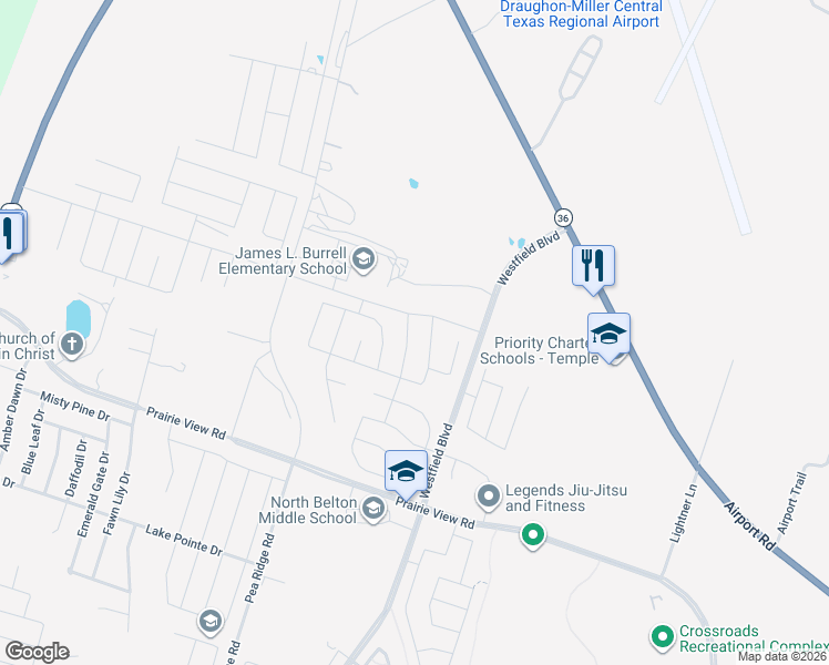 map of restaurants, bars, coffee shops, grocery stores, and more near 1915 Ashburn Drive in Temple