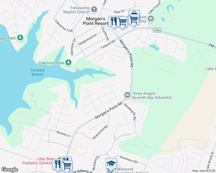 map of restaurants, bars, coffee shops, grocery stores, and more near 10 Tejas Lane in Morgan's Point Resort