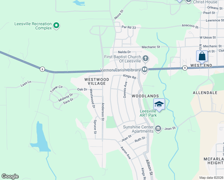 map of restaurants, bars, coffee shops, grocery stores, and more near 902 Marvin Avenue in Leesville