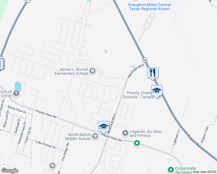 map of restaurants, bars, coffee shops, grocery stores, and more near 1915 Ashburn Drive in Temple