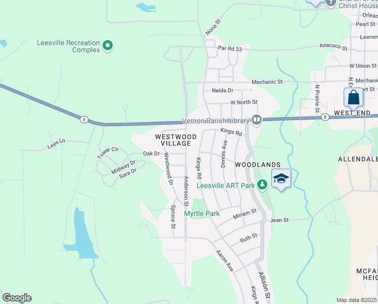 map of restaurants, bars, coffee shops, grocery stores, and more near 1023 Anderson Drive in Leesville