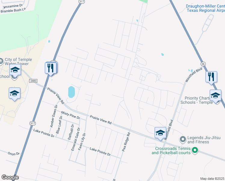 map of restaurants, bars, coffee shops, grocery stores, and more near 1930 North Pea Ridge Road in Temple