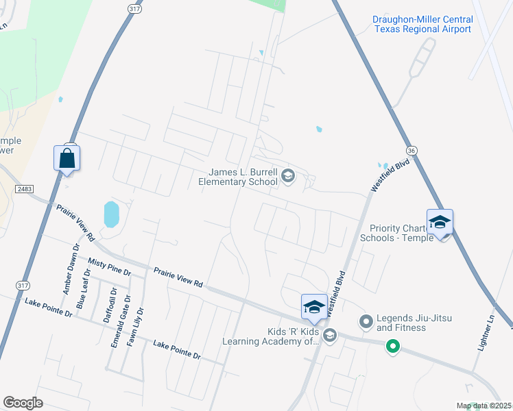 map of restaurants, bars, coffee shops, grocery stores, and more near 2015 North Pea Ridge Road in Temple
