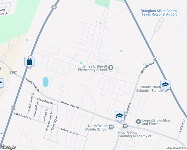 map of restaurants, bars, coffee shops, grocery stores, and more near 2015 North Pea Ridge Road in Temple