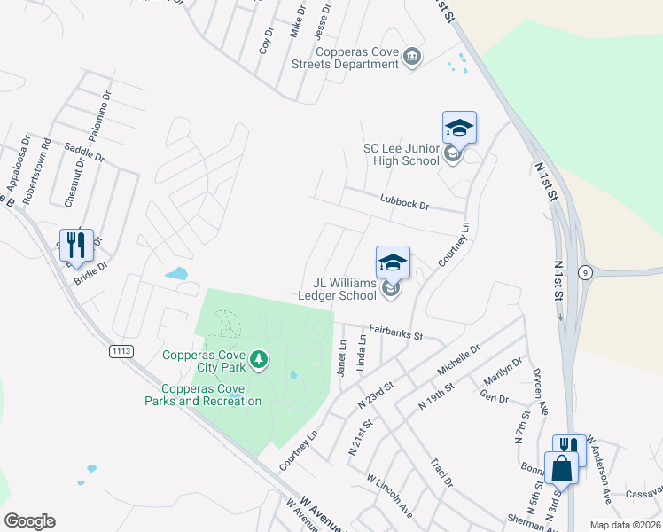 map of restaurants, bars, coffee shops, grocery stores, and more near 834 Stockdale Road in Copperas Cove