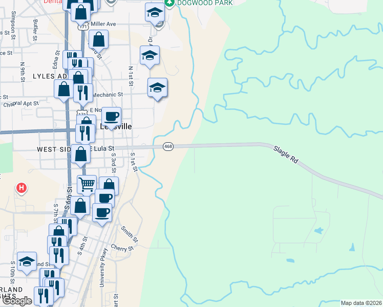map of restaurants, bars, coffee shops, grocery stores, and more near 110 Slagle Road in Leesville