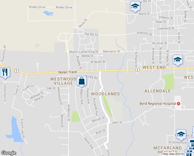 map of restaurants, bars, coffee shops, grocery stores, and more near 716 Kings Road in Leesville