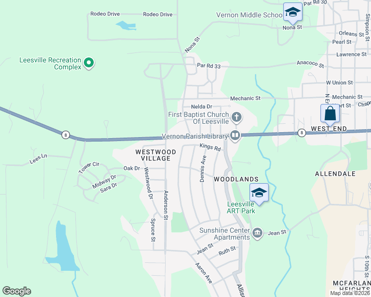 map of restaurants, bars, coffee shops, grocery stores, and more near 804 Marvin Avenue in Leesville
