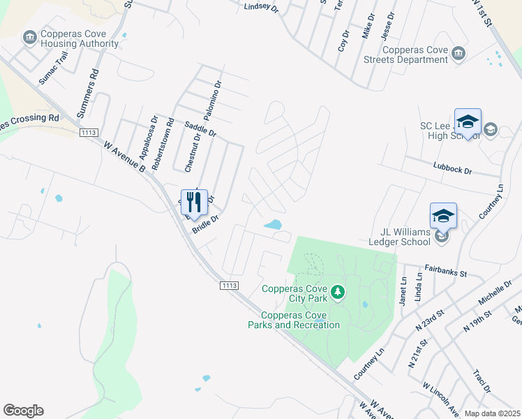 map of restaurants, bars, coffee shops, grocery stores, and more near 4 Cedar Grove Drive in Copperas Cove