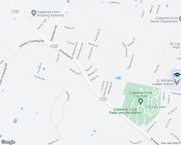 map of restaurants, bars, coffee shops, grocery stores, and more near 109 Blanket Drive in Copperas Cove