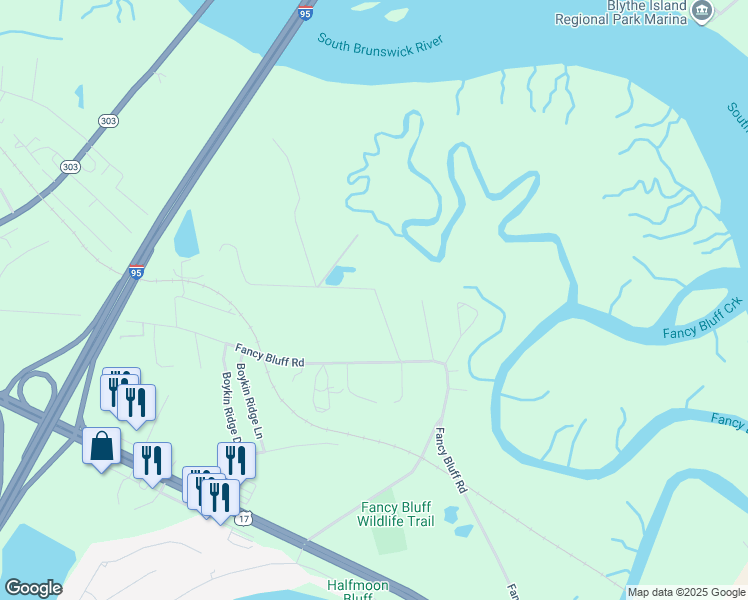 map of restaurants, bars, coffee shops, grocery stores, and more near 145 Stutts Road in Brunswick