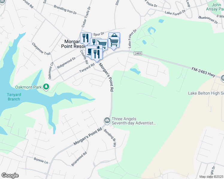 map of restaurants, bars, coffee shops, grocery stores, and more near 1401 Morgan's Point Road in Morgan's Point Resort