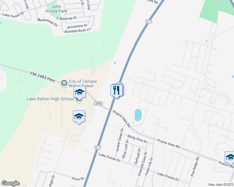 map of restaurants, bars, coffee shops, grocery stores, and more near 9335 Texas 317 in Temple