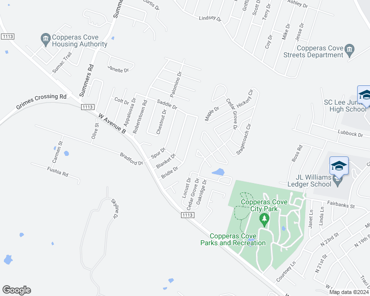 map of restaurants, bars, coffee shops, grocery stores, and more near 211 Bridle Dr in Copperas Cove