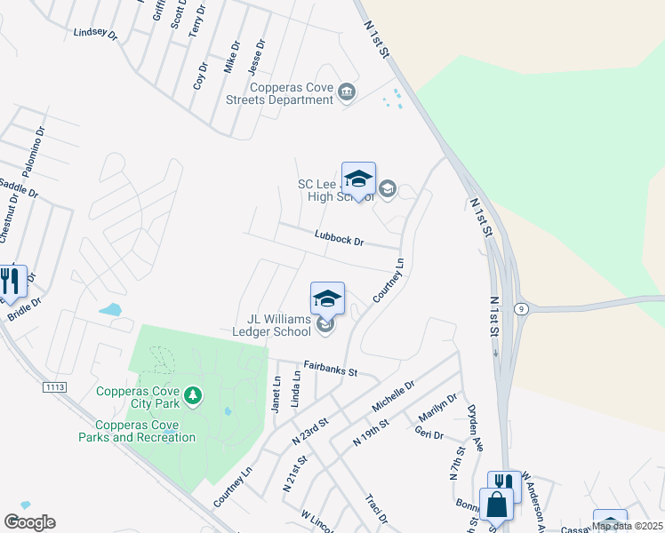 map of restaurants, bars, coffee shops, grocery stores, and more near 1457 Neff Drive in Copperas Cove
