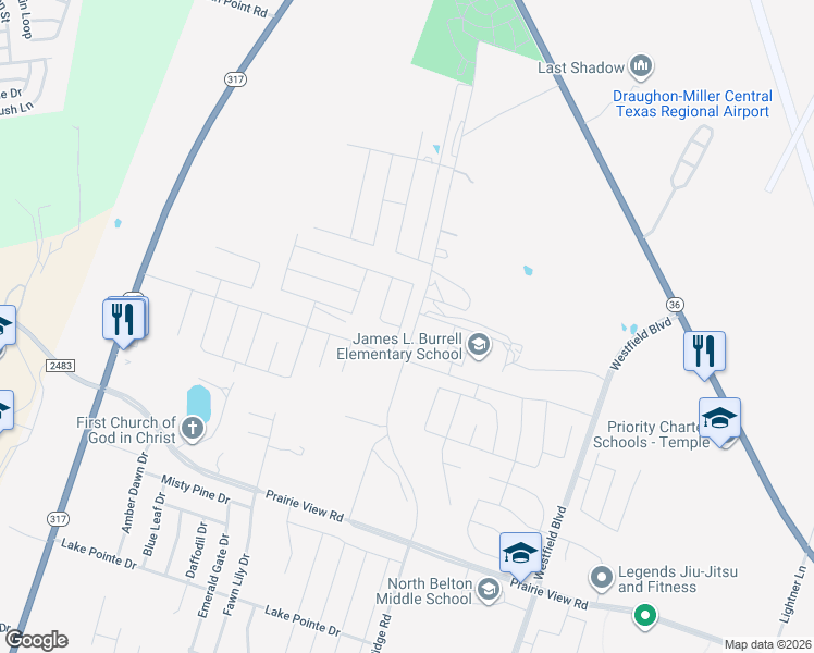 map of restaurants, bars, coffee shops, grocery stores, and more near 2375 North Pea Ridge Road in Temple