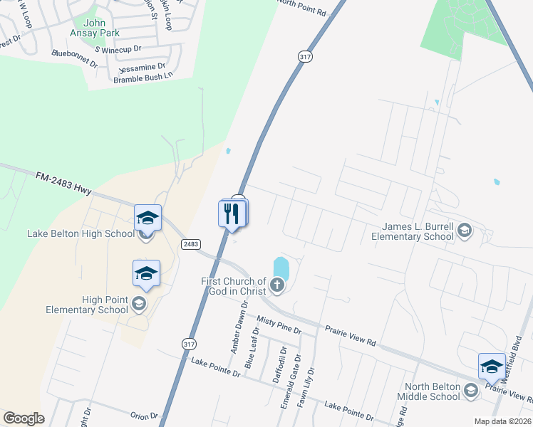 map of restaurants, bars, coffee shops, grocery stores, and more near 9501-10599 State Highway 317 in Temple