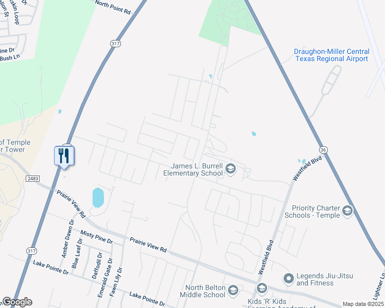 map of restaurants, bars, coffee shops, grocery stores, and more near 2375 North Pea Ridge Road in Temple