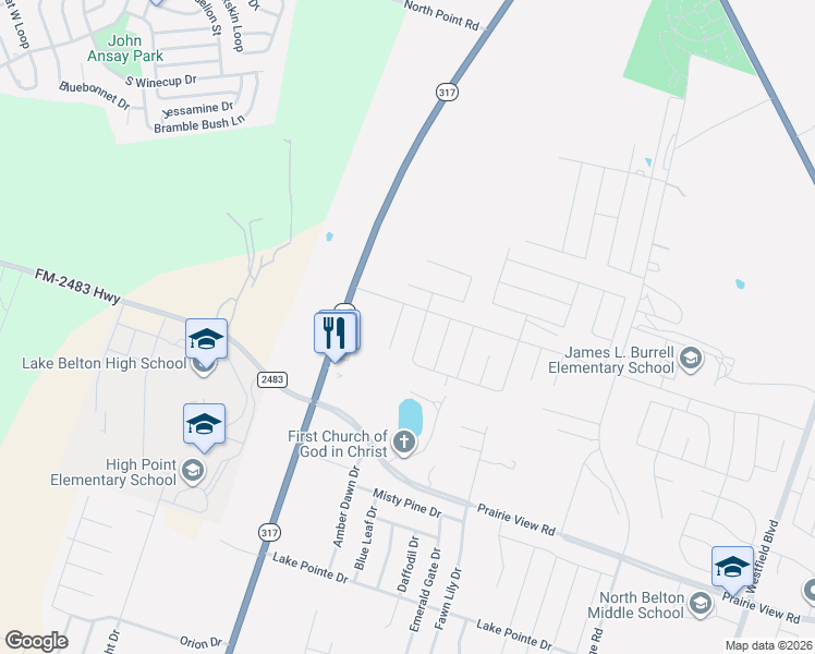 map of restaurants, bars, coffee shops, grocery stores, and more near 9501-10599 State Highway 317 in Temple
