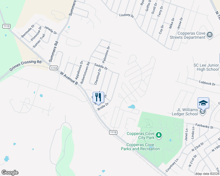 map of restaurants, bars, coffee shops, grocery stores, and more near 211 Bridle Drive in Copperas Cove