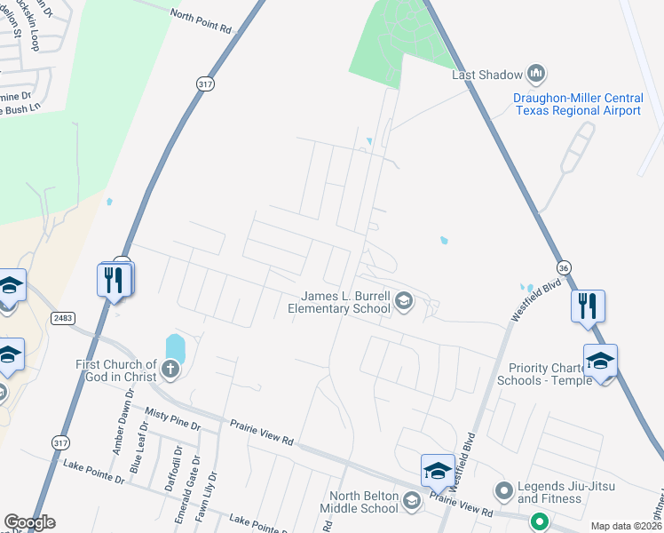 map of restaurants, bars, coffee shops, grocery stores, and more near 2426 North Pea Ridge Road in Bell