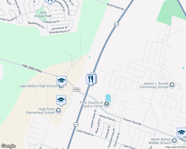 map of restaurants, bars, coffee shops, grocery stores, and more near 9501 Texas 317 in Temple