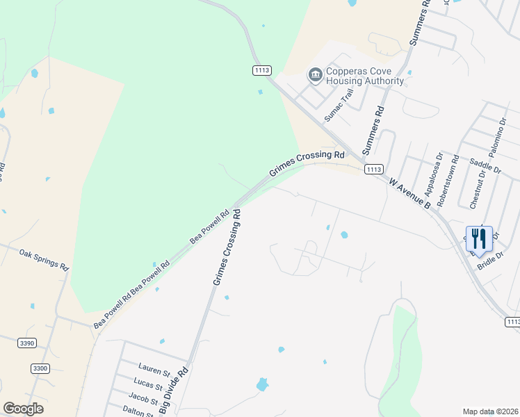 map of restaurants, bars, coffee shops, grocery stores, and more near 2781 Bradford Drive in Copperas Cove