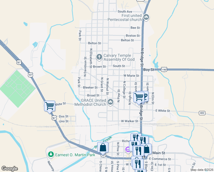 map of restaurants, bars, coffee shops, grocery stores, and more near 706 Crothers St in Brady