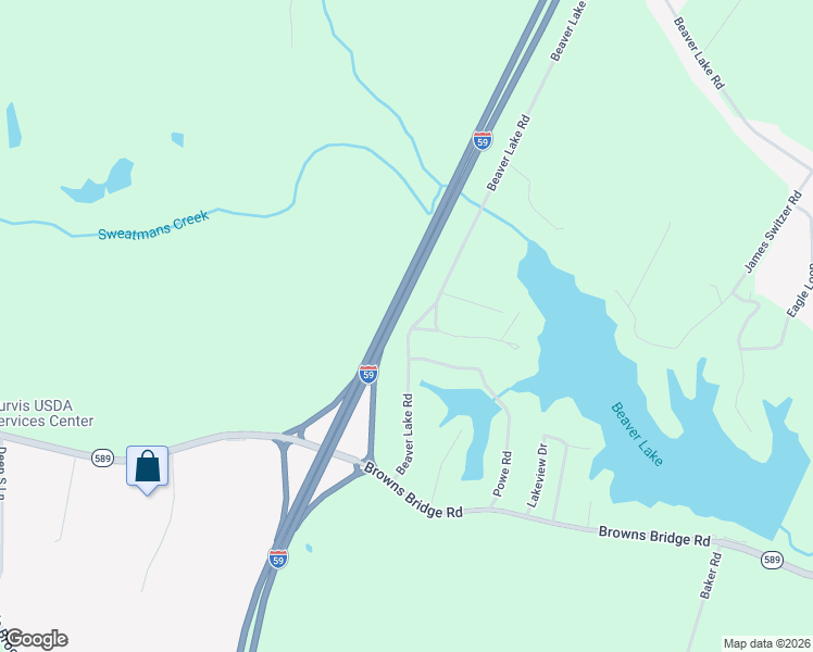 map of restaurants, bars, coffee shops, grocery stores, and more near 57 Beaver Lake Road in Purvis